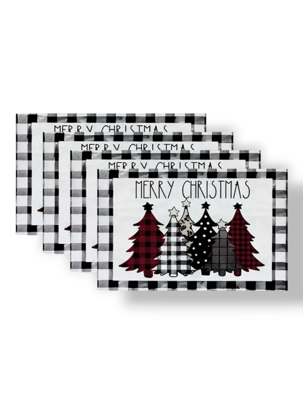 Christmas Placemats Trees Buffalo Plaid Placemats Black White 12 x 18 4 PC Set